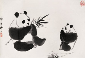 吴作人 1973年作 熊猫 镜心