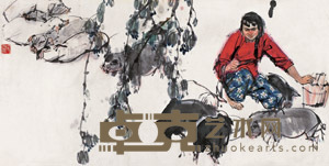 史国良 喂猪图 镜心 66×134cm