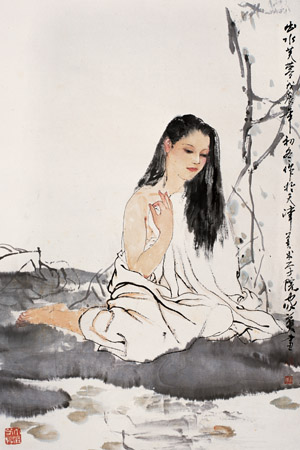 何家英 1988年作 出水芙蓉 立轴68×45cm
