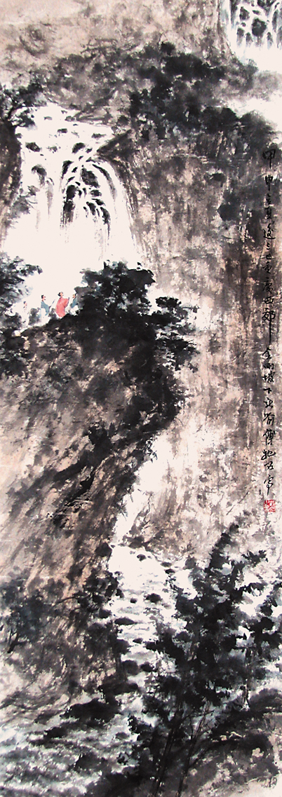 傅抱石 观瀑听涛声94.5×33.5CM