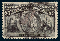 ○1893年美国发行哥伦布发现美洲新大陆400週年纪念邮票5美元一枚