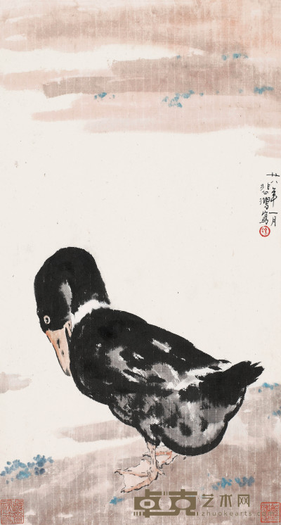 徐悲鸿 民国廿八（1939）年作 渚岸栖禽 镜心 65×34.8cm