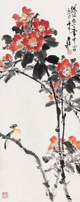 陈子毅 庚申（1980年）作 爛红如火 立轴