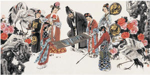 冯远 西园品鉴图 镜心69.5×138cm
