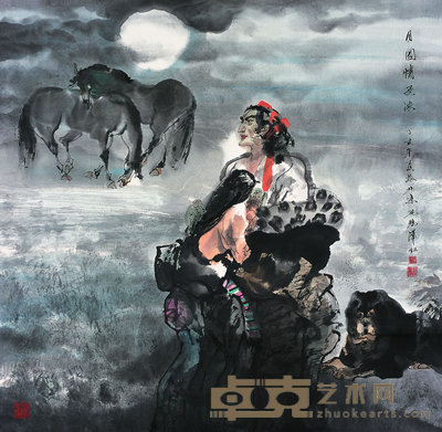 尼玛泽仁 2007年作 月圆情更浓 镜心 68.5×69.5cm