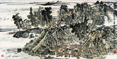 谢冰毅 2003年作 溪山渔隐图 镜心 68×136cm