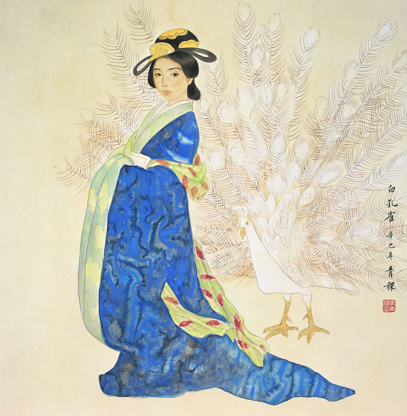 李青稞 2001年作 白孔雀 镜心