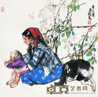 史国良 母子图 镜心 68.5×68cm