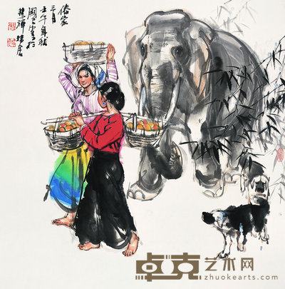 史国良 2002年作 傣家三月 镜心 68×67cm