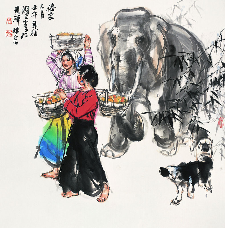 史国良 2002年作 傣家三月 镜心