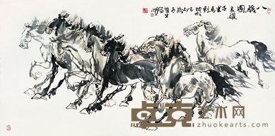 周荣生 1999年作 八骏图 镜心 69×137cm