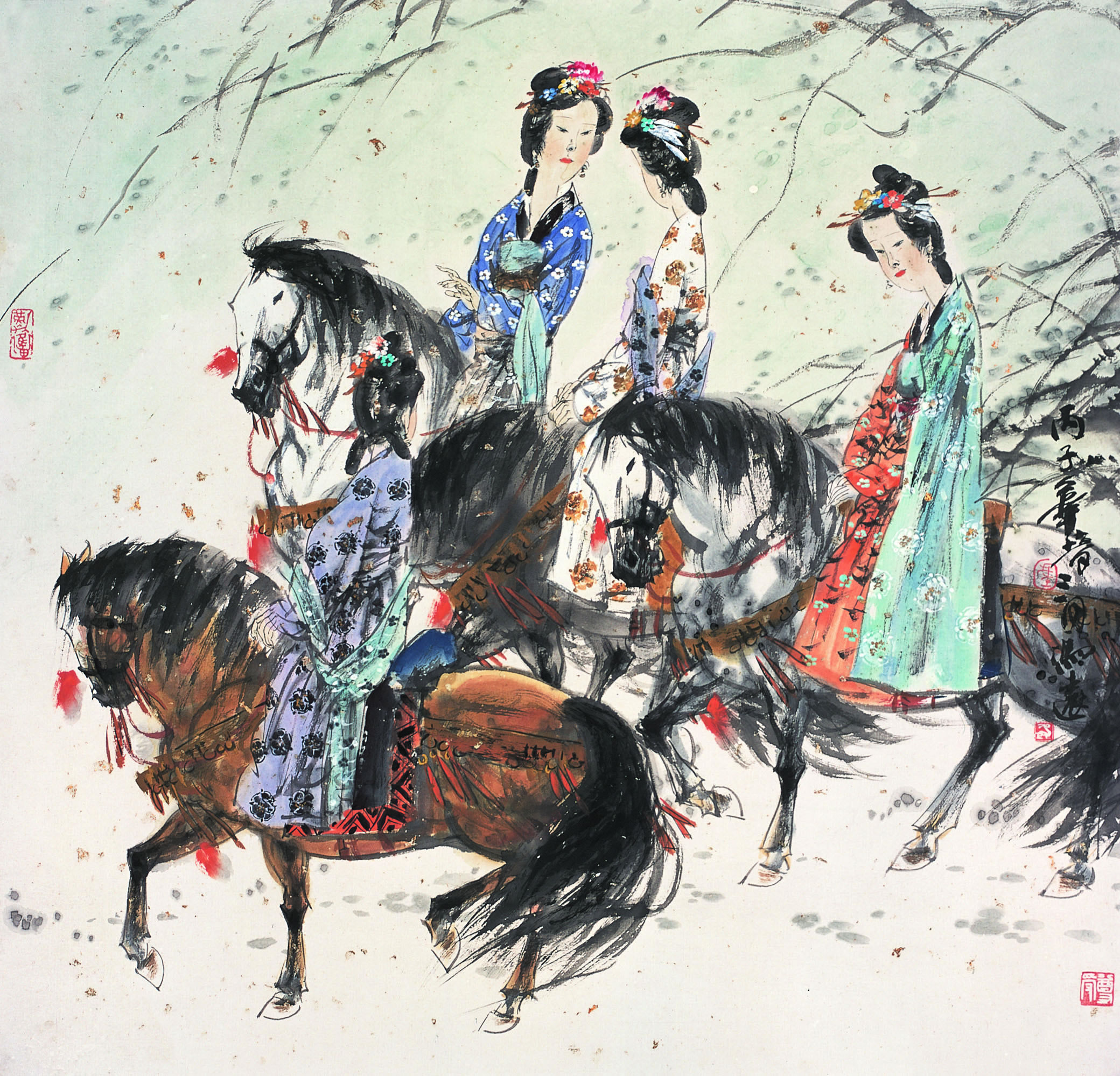 冯远 1996年作 游春图 镜心65×67cm