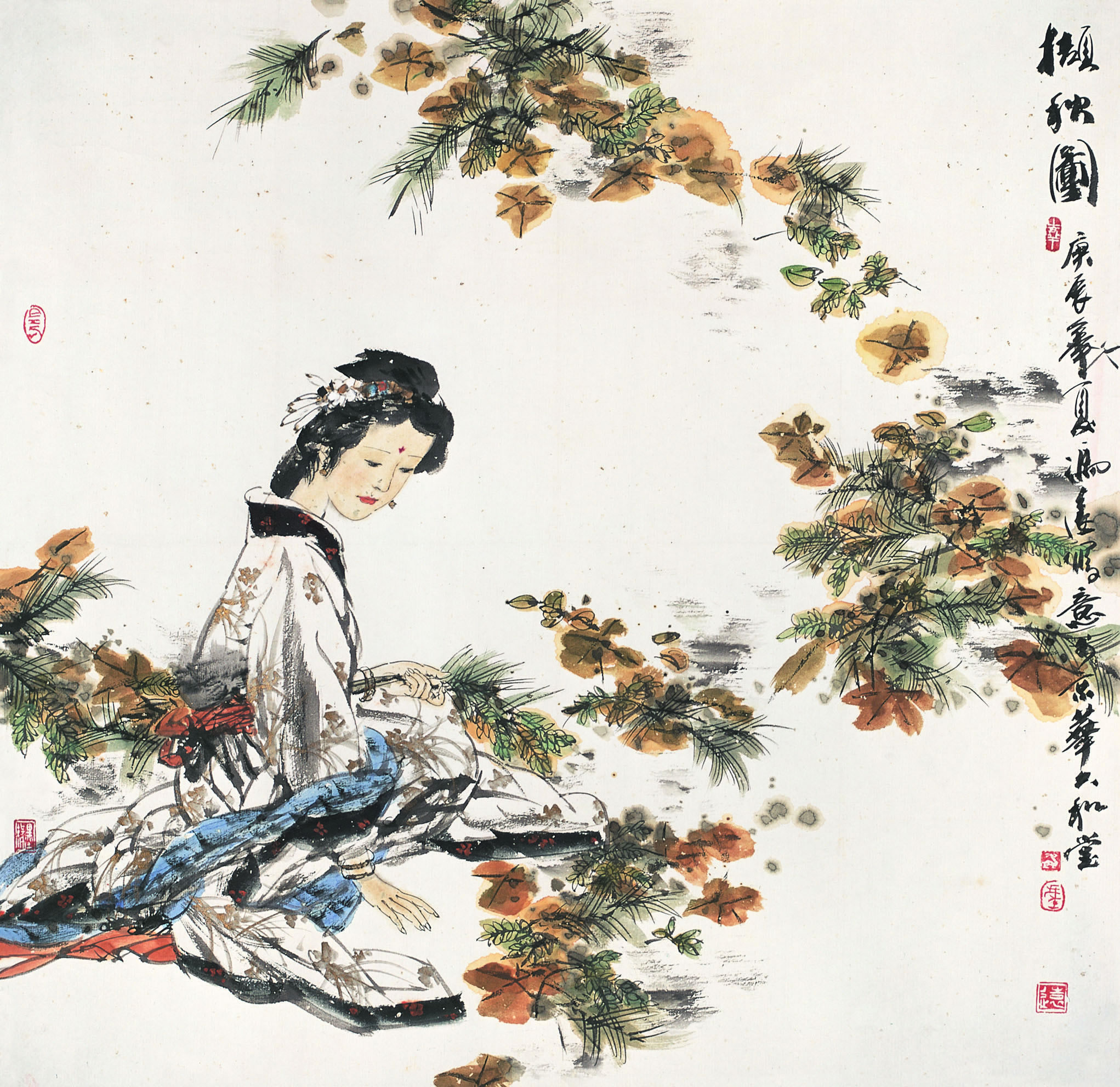 冯远 2000年作 撷秋图 镜心66×67cm
