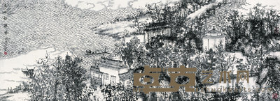 何加林 2003年作 沧海独钓图 镜心 50×138cm