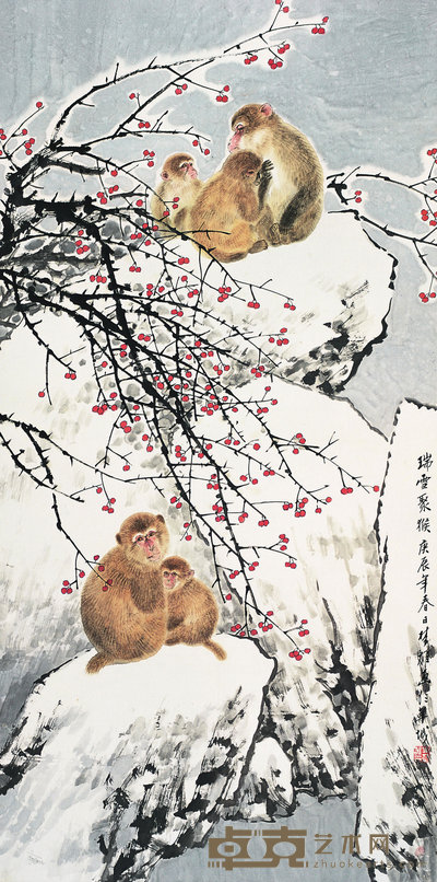 方楚雄 2000年作 瑞雪聚猴 镜心 138×69.5cm