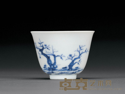 清康熙 青花玉兰花神杯 直径6.3cm