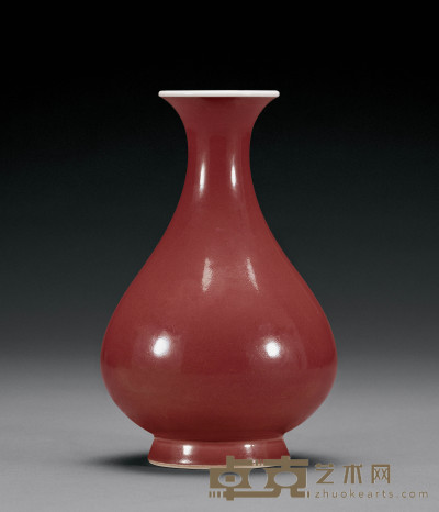 清雍正 霁红釉玉壶春瓶 高23.2cm