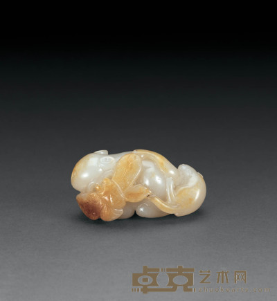 清中期 白玉留皮雕猫蝶坠 长5.3cm