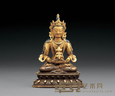 清雍正/乾隆 铜鎏金无量寿佛坐像 高17.6cm