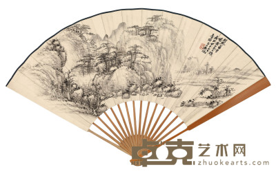 吴徵 赵云壑 甲子（1924年）作 松风萧寺 节临石鼓文 成扇 18.6×51cm