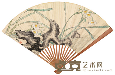 金章 翟曾墉 水仙 节临《月仪帖》 成扇 19.2×49cm
