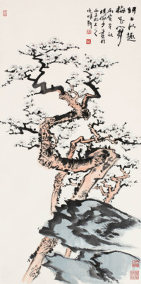 陆俨少 丙寅（1986年）作 梅花香馥 立轴