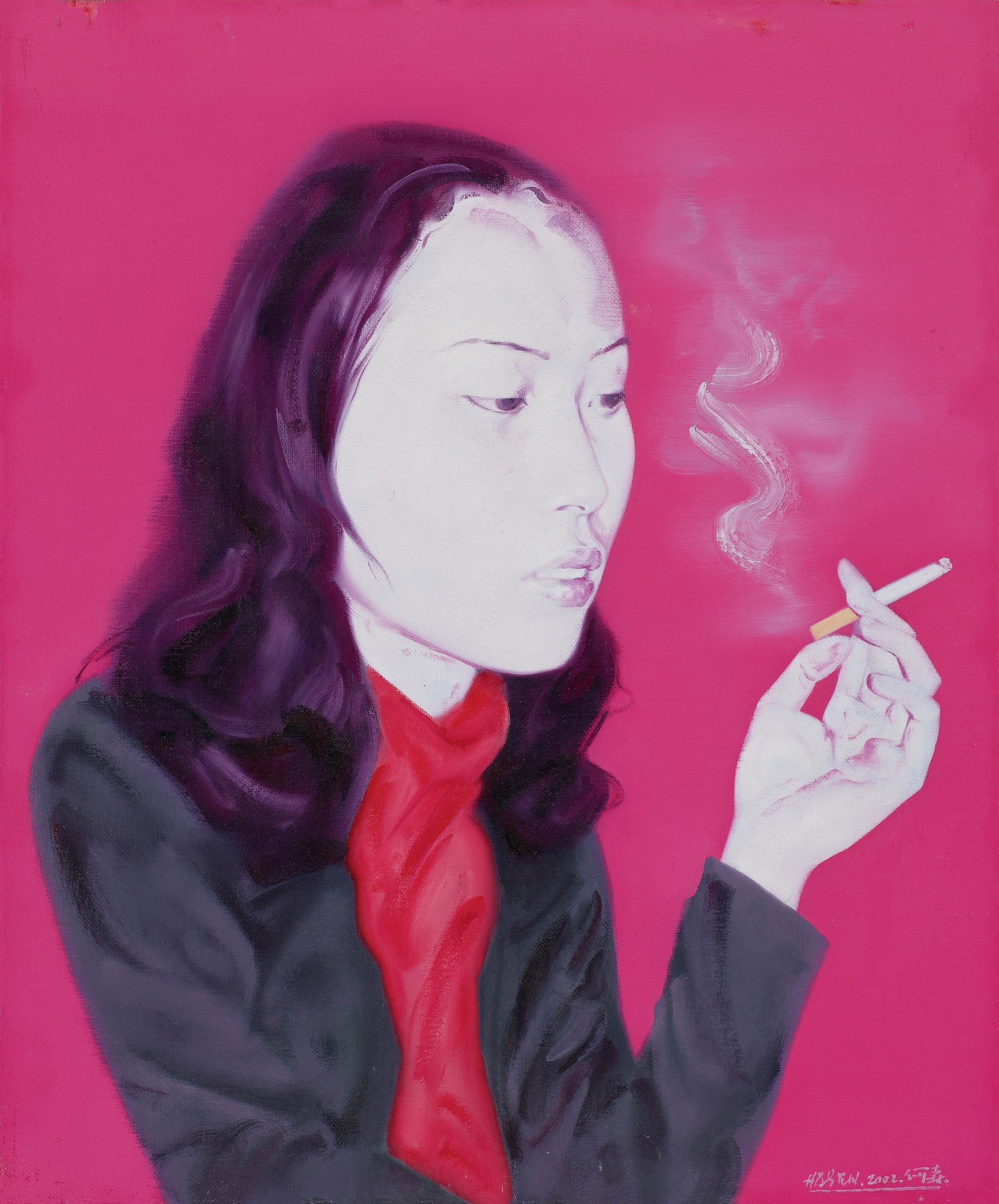 何森 2002年作 吸烟女孩60×50cm
