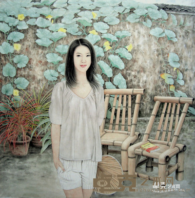 李鸣 2006年作 外婆家的小院 镜心 91×91cm