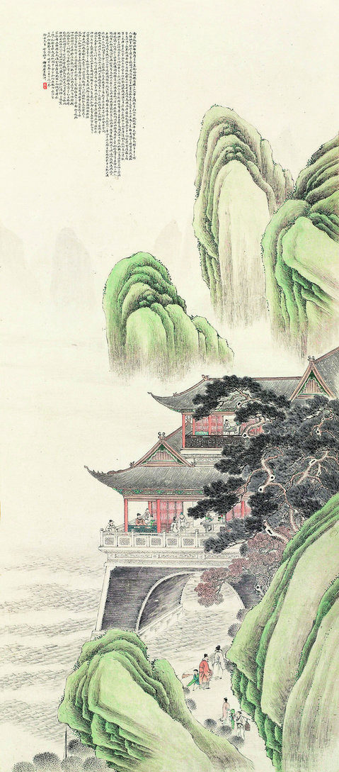 陆抑非 甲戌（1934年）作 滕王高阁 立轴