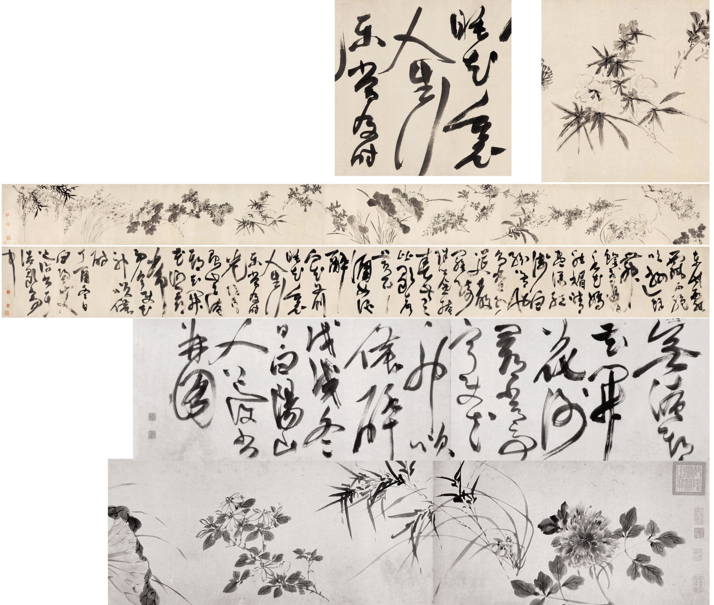 陈淳 丁酉（1537年）作 花卉草书合璧 手卷
