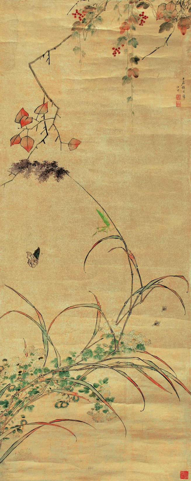 汪中 秋虫秋草 立轴
