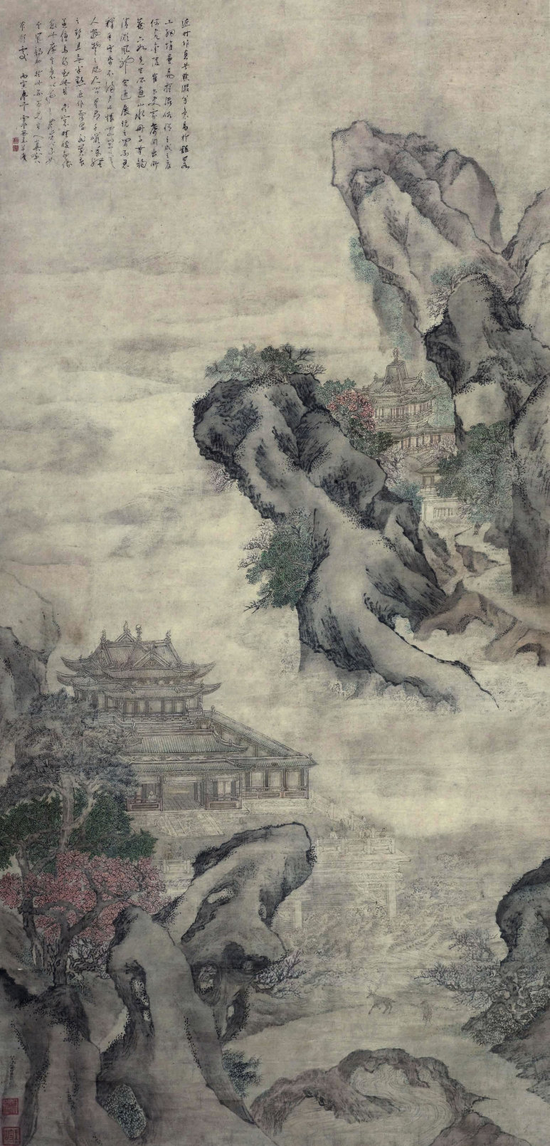 蔡嘉 丙寅（1766年）作 亭阁观潮 立轴