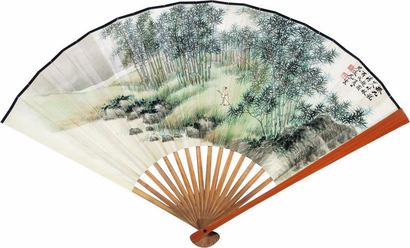 尤小云 丙戌（1946年）作 竹林清趣 成扇
