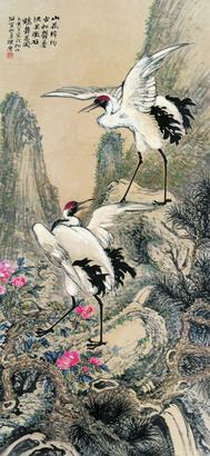 陈摩 乙亥（1935年）作 松鹤延年 立轴
