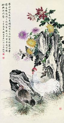 顾伯达 丁丑（1937年）作 秋菊宜寿 立轴