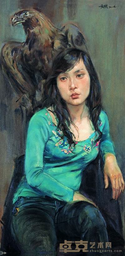 袁文彬 2006年作 女孩与鹰之二 120×60cm