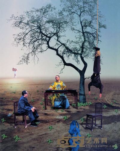 洪磊 2004年作 我梦见我被倒挂着和毛主席一起听宋徽宗抚琴 63×50cm