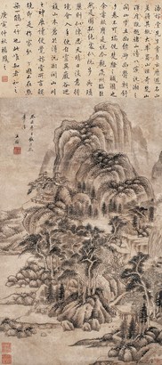 王鉴 癸丑（1673年）作 仿巨然山水 立轴