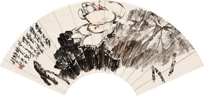 赵云壑 庚申（1980年）作 荷花扇面 立轴