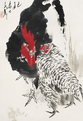 王子武 己未（1979年）作 双鸡图 立轴