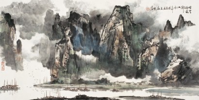 魏照涛 乙卯（1975年）作 烟云偏爱漓江水 镜心