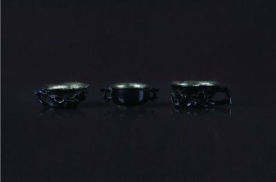 清·紫檀银胆杯(三件套）