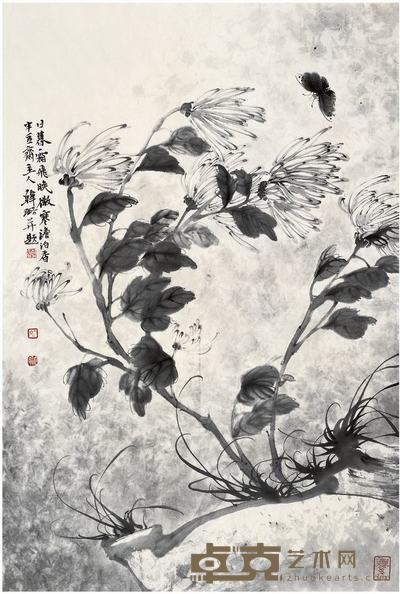 韩 璐 菊花蝴蝶图 68x46cm
