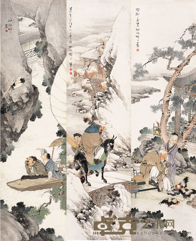 胡术 1903年作 人物 四屏 175×48cm×4