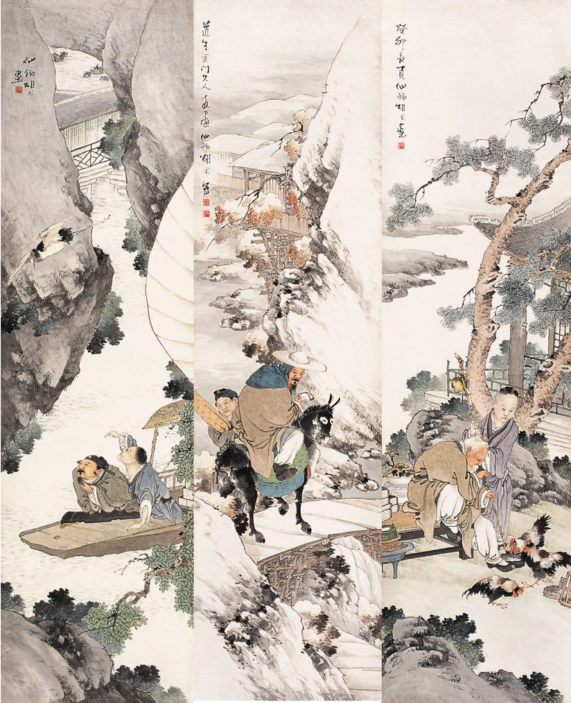 胡术 1903年作 人物 四屏