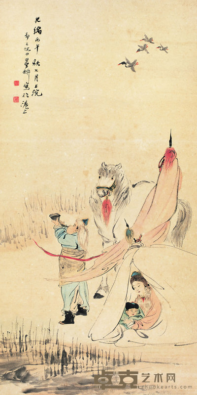 倪田 1886年作 人物 立轴 108×55cm