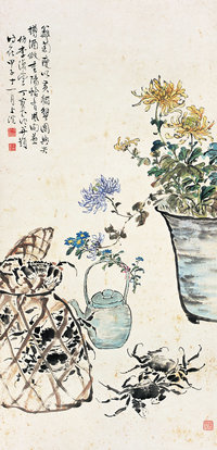 丁宝书 1924年作 菊蟹图 立轴