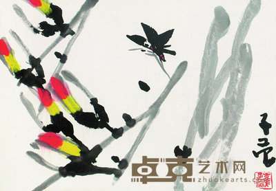 崔子范 玉兰蝴蝶 镜心 35×45cm
