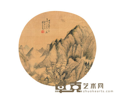 元隽 1890年作 山水 镜心 直径24cm