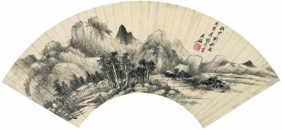 王鉴 戊申(1668年)作 秋山幽居 扇面